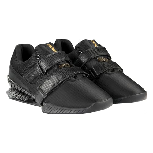 RXN Hercules Weightlifting Shoes - Men & Women's Powerlifting, Deadlifting & Crossfit Shoes - Strap & Lace-Up - Non-Slip Olympic Lifting Shoes (Black/Black, 8)