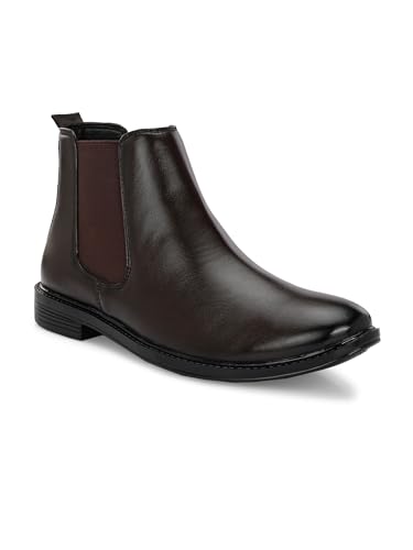 AADI Men's Brown Synthetic Leather Lightweight Comfortable Trendy Outdoor Casual Shoes Slip On Chelsea Boots
