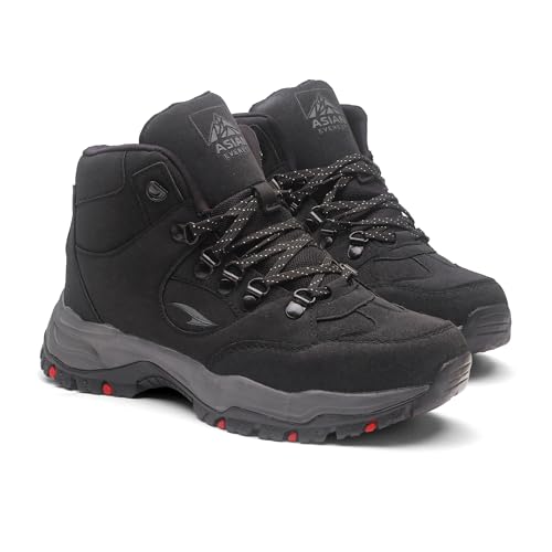 ASIAN Everest-25 Men's Trekking Shoes | High-Neck Hiking Boots | Water-Repellent Suede Synthetic | High Grip Sole | EVA Midsole Cushioning Comfort(Fullblk)-UK 8