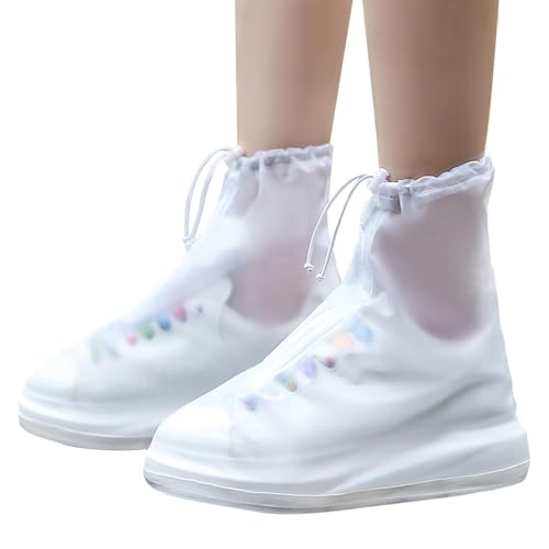 ZORZOP Rain Boots Shoe Covers Waterproof for Men Women Shoe Protectors with Zipper Not-Slip Reusable Overshoes Galoshes for Hiking Climbing Camping Cycling Rainy Day (White Shoe Cover, L)
