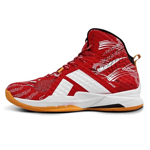 NIVIA CLAWMARK Basketball Shoes for Men, Herringbone Rubber Outsole with TPU Shank, Lightweight Mesh & TPU Upper, Indoor & Outdoor Grip for Training, Match & Court (Red/Yellow, UK12)