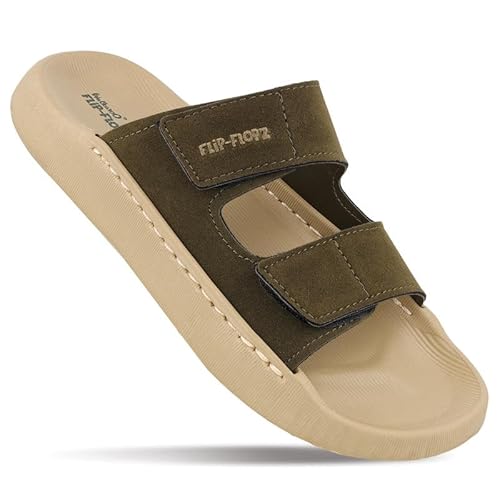 WALKAROO Men’s Soft EVA Sandals with Velcro Adjustable Strap, Cushioned Footbed, Lightweight Slip-On Open Toe Design, Anti-Skid Sole for Daily Casual Wear, WE8821 Khaki Olive