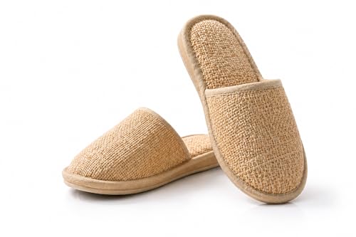 LUXORIA Premium Linen Indoor Slippers for Men & Women | Anti-Slip Soft Sole House Slippers | Lightweight Breathable Home Footwear | Comfortable Daily Use Bedroom Bathroom Spa Slippers (Beige)