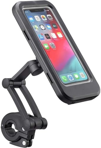 INFRALYA Waterproof Bike Mobile Holder with Aluminum Alloy Base, 360— Rotatable Motorcycle Phone Mount Stand for Handlebar, Anti-Glare Touch-Screen Case for Bicycles, Scooters & Electric Bikes
