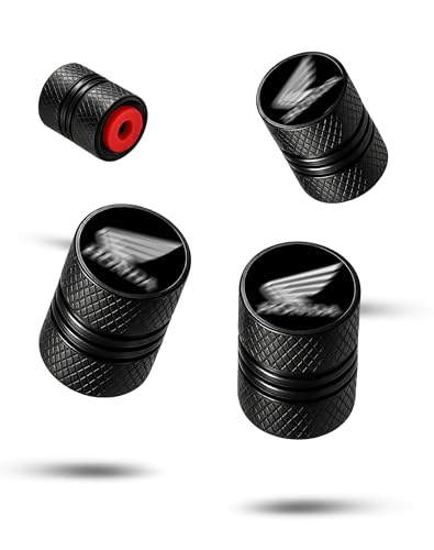 Metal Tyre Valve Caps (Set of 4) | Laser Engraved | Anti-Leak O-Ring | Stylish Air Stem Covers | Universal Fit | Compatible with Hoo-nn-da Shine, Unicorn, SP 125, Hornet, CB350, Activa & More