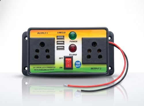 100W Power Inverter 12V/24V DC to 220V AC Converter with 2 Universal Sockets, 3 USB Ports, Overload Auto Cut, Car Battery Inverter for LED TV, Laptop, Mobile Charger, Router & Small Appliances