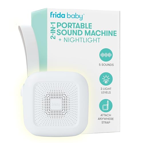 2-in-1 Portable Sound Machine + Nightlight by Frida Baby White Noise Machine with Soothing Sounds for Stroller or Car Seat with Volume Control