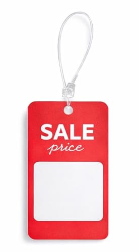 200 nos Big Sale Price Tags with String, Card Size 7 X 4.2 cm Red & White Color Large Printed Garment Price Paper Tag Labels, Garment Rate Hanging tag