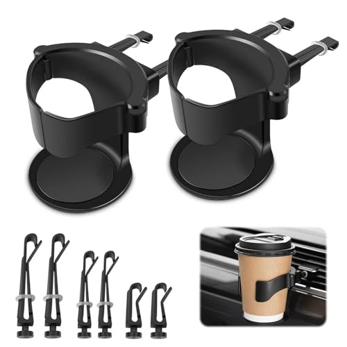 2PCS Car Cup Holder, Air Vent Cup Holder for Cars, Adjustable Car Bottle Holder with Non-Slip EVA Pads, Universal Car Beverage Organizer for Water Coffee Juice Drink Stand