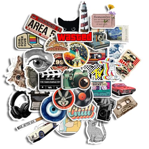 35Pcs Vintage Retro Aesthetic Style Vinyl Stickers - Waterproof and Residue-Free for Laptops, Journals, Scrapbooks, Water Bottles, Guitars, and More, self-Adhesive,