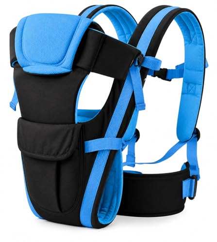 4-in-1 Adjustable Baby Carrier Cum Kangaroo Bag | Multiple Carry Positions: Front, Back, Hip - Comfortable & Adjustable with Safety Belt and Buckle Straps (Blue-Black)