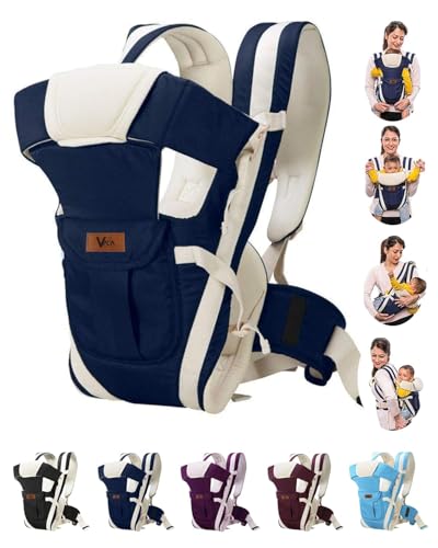 4-in-1 Adjustable Baby Carry Bag with Front & Back Carry Options | Ergonomic Infant to Toddler Carrier with Head and Back Support, Safety Buckles & Breathable Fabric (0–3 Years) (Navy Blue)