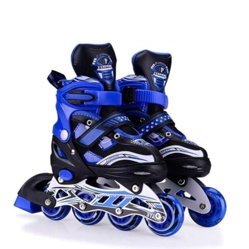 4 Wheels Adjustable Inline Skates Skating Shoes for Boys Kids Girls Skating Shoe Adjustable Roller Blades Age 6 to 15 Years PU Strong Wheels Aluminium with LED Flash Light on Wheels (Blue)