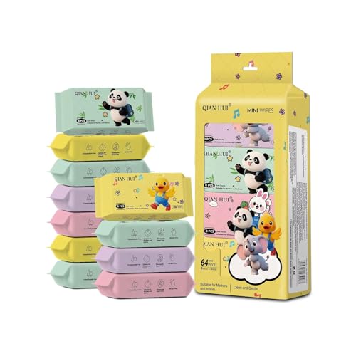 64 Pcs | 8 Pack | Wet Wipes | Alcohol-Free | Pocket Travel Wipes | Ultra Soft Disposable Cleansing & Moisturizing Mini Wipes | Skin Friendly | Unscented | Portable Pack | Pack of 1 (1, 1)