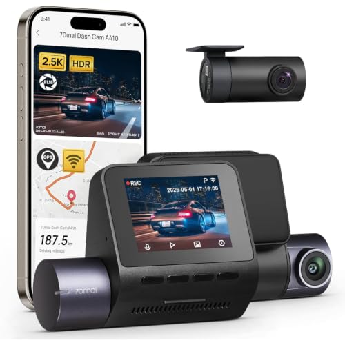 70mai A410 Dual Dash Cam [2026 New Launch], Made in India, 2.5K HDR Front & 1080P Rear, in-Built WiFi & GPS Logger, Super Capacitor, G-Sensor, Optional Parking Mode, Upto 256GB Support