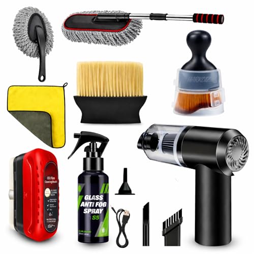 8 PCS Car Cleaning Kit Combo with Portable 120W Car Vacuum Cleaner | Complete Car Interior Cleaning Kit | Car Cleaning Accessories with Duster, Detailing Brush, Anti Fog Spray & Microfiber Cloth