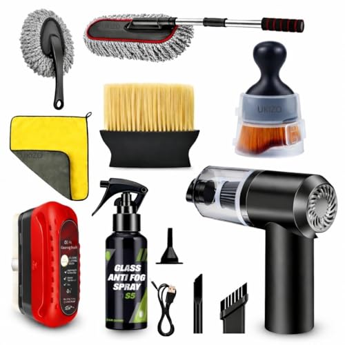 8 PCs Microfiber Car Duster with Long Handle Car Cleaning Brush Exterior & Interior Car Cleaning Cloth Car Ac Vent Cleaner Brush,Anti Fog Spray,Oil Film Cleaning Brush,SUVs Car Cleaning Kit (Medium)