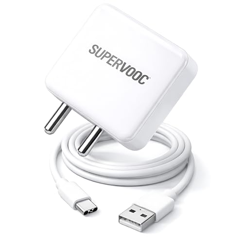 80 W SuperVOOC 6 A 80 Watt -VOOC, Dart, WARP, Dash Adapter with White Type-C Cable Charging Adaptor Travel Fast Charger with Detachable Cable (White, Cable Included)
