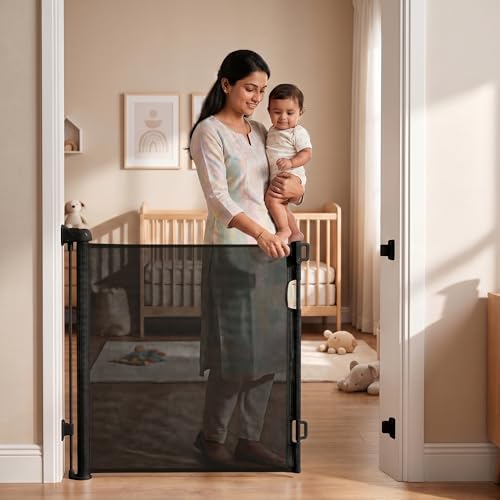 A Baby Cherry - Baby Saftey Gate Retractable | Stairs & Pet Safety | Wide Mesh Gate 33