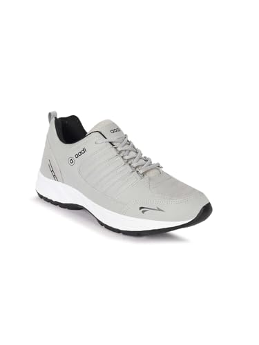 AADI Men's Grey Lightweight Synthetic Leather Running, Walking & Gym Casual Sports Shoes, 9 UK