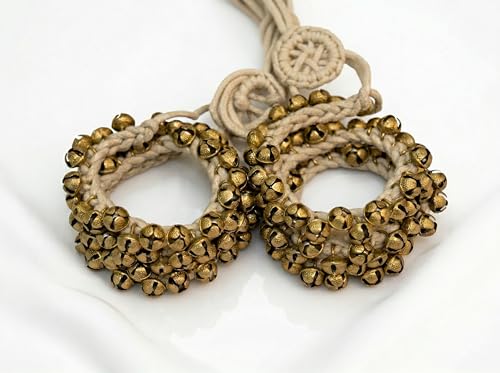 Aalayam Dhvani Brass Ghungroo 100 Bells (50+50) for Kathak & Bharatanatyam | 1.4 cm Ankle Bells | White Cotton Thread | Classical Dance Practice