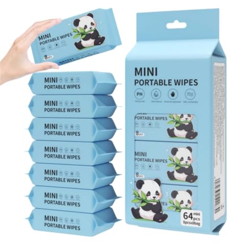 AAMATY Mini Baby Wipes 64 Pcs (8 Packs x 8 Sheets) | Portable Pocket Tissue for Hand & Face Cleaning | Soft Moisturizing Travel Pack for Kids & Adults | Random Design