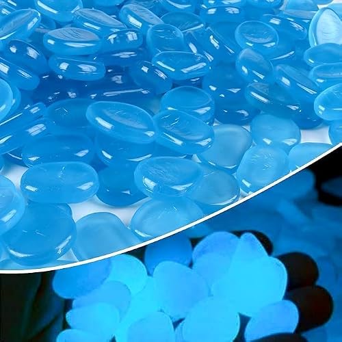 AARKRI SALES Glow in the Dark Pebbles for Landscaping and Decoration – Luminous Pebbles for Pathways, Gardens, and Outdoor Spaces – Rechargeable and Weatherproof for Long-Lasting Glow - (Blue)