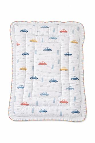 AAROVI Baby Muslin Godadi Mattress for Newborn (30 x 22 Inch) – Soft Breathable Cotton Baby Sleeping Mat, Lightweight Crib Mattress with Cute Car Print for Infants