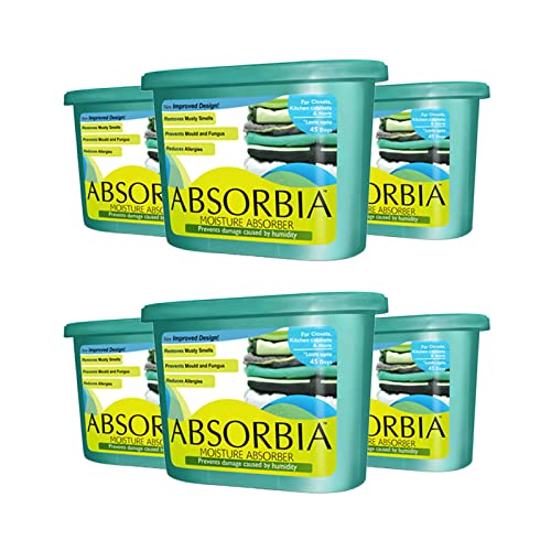 Absorbia Moisture Absorber | Classic Pack of 6 (300ml Each) | Moisture Absorber for Wardrobe | Dehumidifier for Room Moisture | Air Freshener for Room, Toilet | Compact Size | Moisture Absorbers