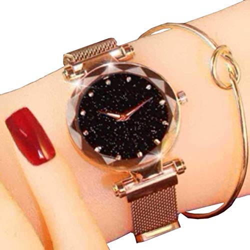 Acnos® Premium Black Round Diamond Dial with Latest Generation Rosegold Magnet Belt Analogue Watch for Women Pack of - 1 (DM-ROSEGOLD03)