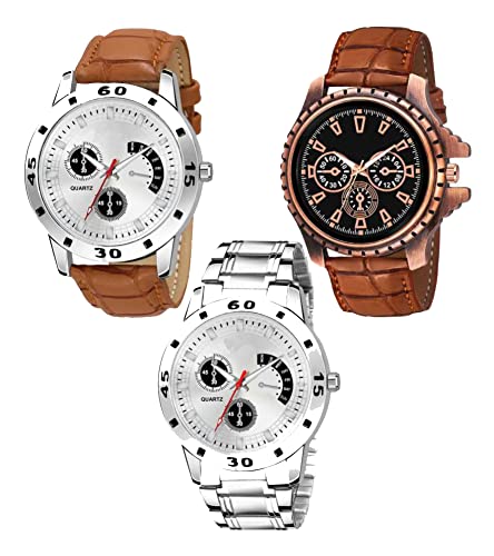 Acnos® Premium Special Super Quality Assorted Dial Analog Watches Combo Look Like Handsome for Boys and Mens Pack of - 3(437-MIN-BRW), Band: Assorted