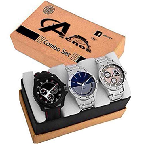 Acnos Stainless Steel Premium Special Super Quality Analog Watches Combo Look Like Handsome For Boys And Mens Pack Of - 3(436-437-438), Band Color:Assorted, Dial_Multi