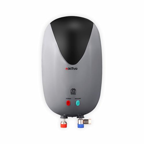 Activa 3 Liters Quick Water Heater Geyser, 3 KVA ISI Copper Element, 0.7mm Anti Rust Coated 304L Pure Stainless Steel Tank, Auto Cut-Off, ABS Body, BEE 5 Start Rated, 5 Year Warranty - Grey & Black