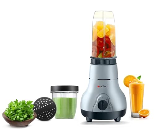 ACTIVA Easy Mix Nutri Mixer Grinder 2 Jars 500W 22000 RPM Motor Speed for Smoothies, Chutney & Shakes, Shock Proof ABS Body, Nano Grinding Technology, 2 Years Warranty