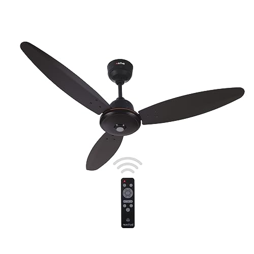 ACTIVA Gracia BLDC Ceiling Fan 1200mm | LED Light Ceiling Fan with Remote Control | 5 Star Rated Energy Efficient Fan | 28W High Speed Motor | Silent 3 Blade Design | Smoke Brown | 5 Year Warranty
