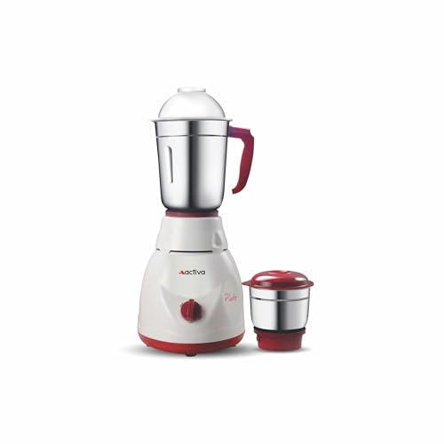 ACTIVA Pluto 500W Mixer Grinder with 2 Jars, Shock-Proof ABS Body, Heavy-Duty Motor, 2 Years Warranty, White