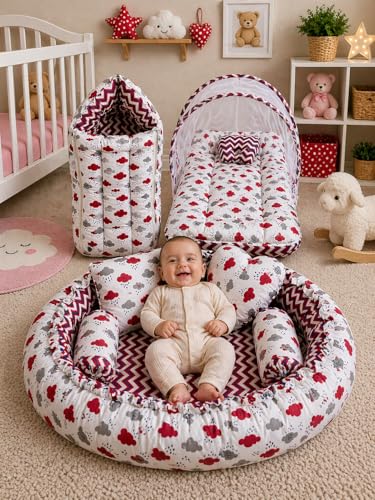Adore Stuff Presents New Born Baby Bedding Set with 1 Sleeping Bag, 1 Mosquieto Net & 1 Round Bedding Set