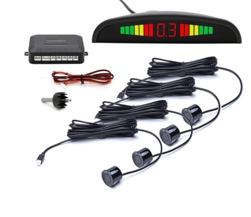 Adwait Car Reverse Parking Sensor Set of 4 Black Sensors with LED Display Buzzer and Control Box Radar Beep Sound Alert Auto Object Detector For Q5