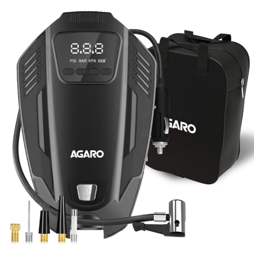 AGARO Primo High Power Digital Tyre Inflator for Car, Air Inflator Car Accessories, 120 Watt Air Pump with 12V Plug, Upto 150 Psi, Emergency LED Light, Compact & Portable Air Compressor
