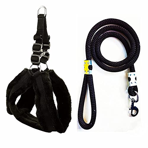 Agirav Dog Belt Combo of Nylon Fur Padded Dog Harness with Black Dog Lead Specially for Medium Breeds Dog Harness (Pack of 1)