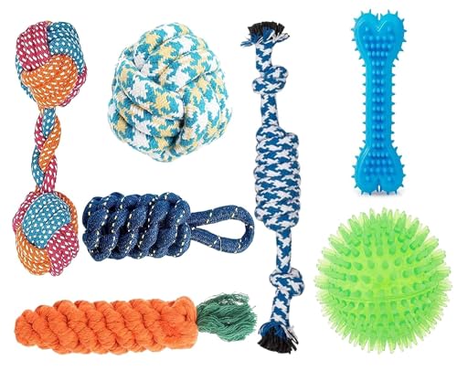 Agirav Dog Rope Toys + Chew Toys, Combo Pack of 7 (Color May Vary)