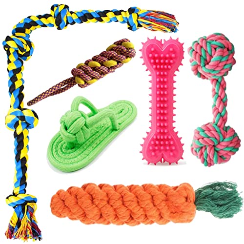 Agirav Tail Dog Toys + Dog Chew Toys + Puppy Teething Toys + Rope Dog Toy + Dog Toys for Small to Medium Dog Toys + Dog Toy Pack + Tug Toy + Dog Toy Set + Washable Cotton Rope for Dogs (Pack of 6)
