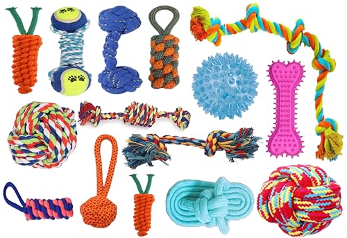 Agirav Tail Dog Toys + Dog Chew Toys + Puppy Teething Toys + Rope Dog Toy + Dog Toys for Small to Medium Dog Toys + Dog Toy Pack + Tug Toy + Dog Toy Set + Washable Cotton Rope for Dogs (PACK OF 15PCS)