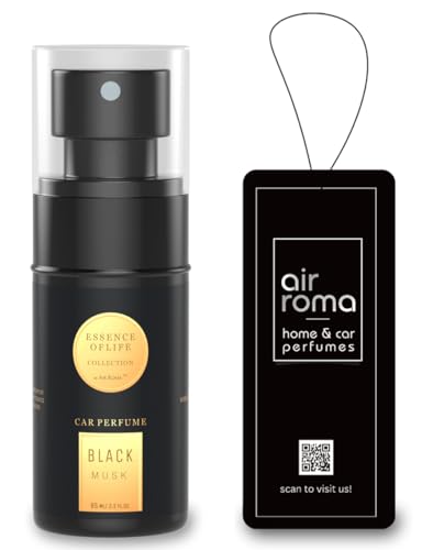 AIR-ROMA Black Musk Premium Car Perfume|Fine Fragrance Car Air Freshener|Anti Odour Technology|Car Accessory Interior Fabric Spray | 400+ Long Lasting Air Freshener Scent (60 Ml)