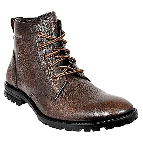 Allen Cooper Genuine Premium Leather Luxury Memory Foam High-Top Ankle Boots Shoes For Men(823|Brown|Size-11)