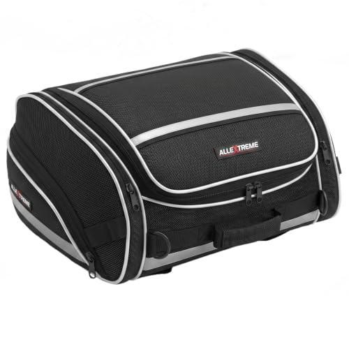 Allextreme 35L Motorcycle Tail Bag Lightweight Multi-Pocket Biker Storage with 4 Point Mounting System YKK Pullers Zippers & Removable Strap for All Motorcycles (Pack of 1 Black)