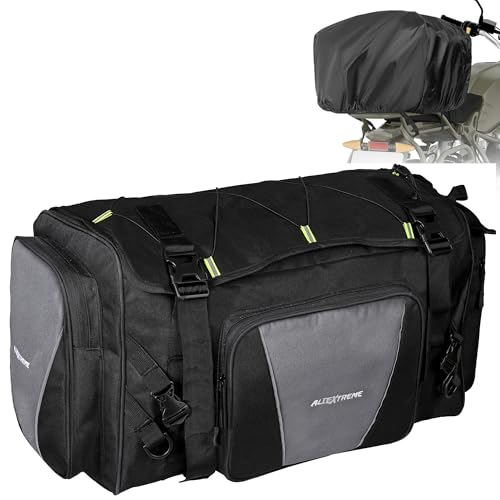 Allextreme 65L Motorcycle Tail Bag | Heavy-Duty Multi-Pocket Bike Luggage Bag with Mounting System, YKK Zippers & Removable Shoulder Strap | Large Touring Tail Bag for Bike Riders & Travel (Black)