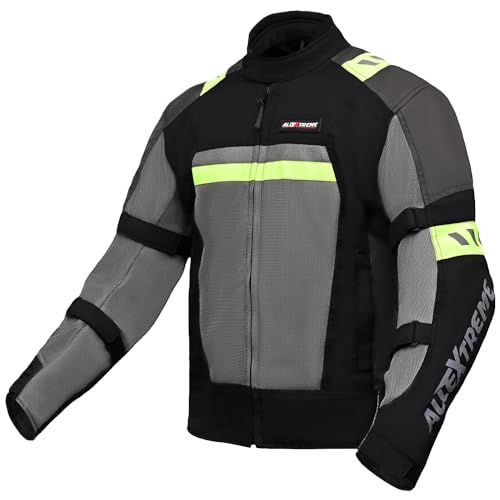 AllExtreme BAZOOKA Unisex All weather Adult Motorcycle Riding Jacket with Impact Protection Back & Elbow Guard Reflective Stickers and Abrasion Resistance (Medium, Black & Neon Green)