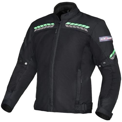 Allextreme SPEEDO Bike Riding Jacket Mesh Fabric Racer Motorcycle Armour Back Elbows Shoulders Protection with All Season Night Visibility Sticker for Men (3XL, Neon Green)