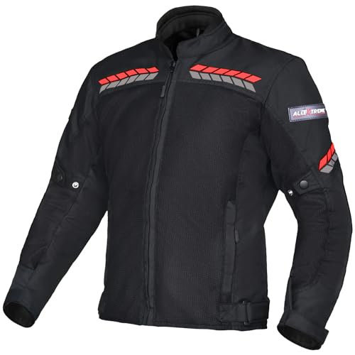 Allextreme SPEEDO Bike Riding Jacket Mesh Fabric Racer Motorcycle Armour Back Elbows Shoulders Protection with All Season Night Visibility Sticker for Men (M, Red)